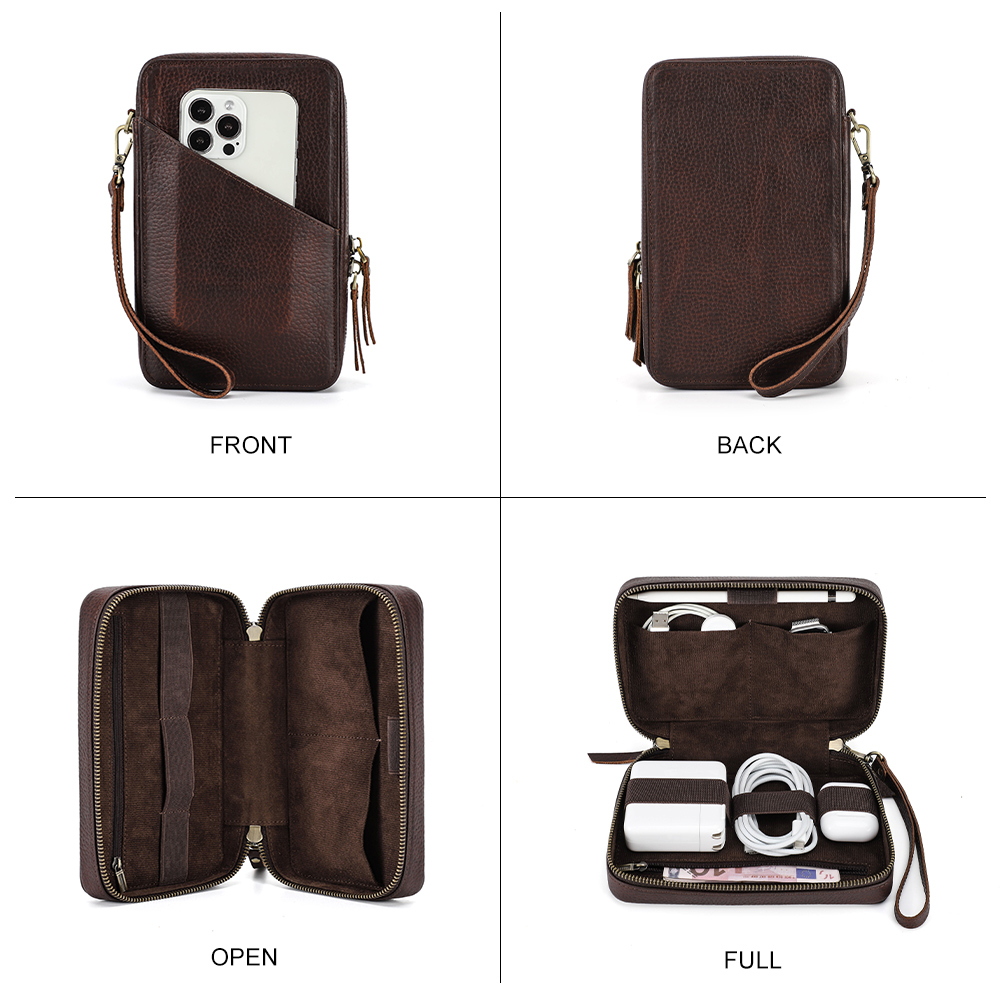 Genuine Leather Portable USB D - Electronics Gadgets Bag recension och pris